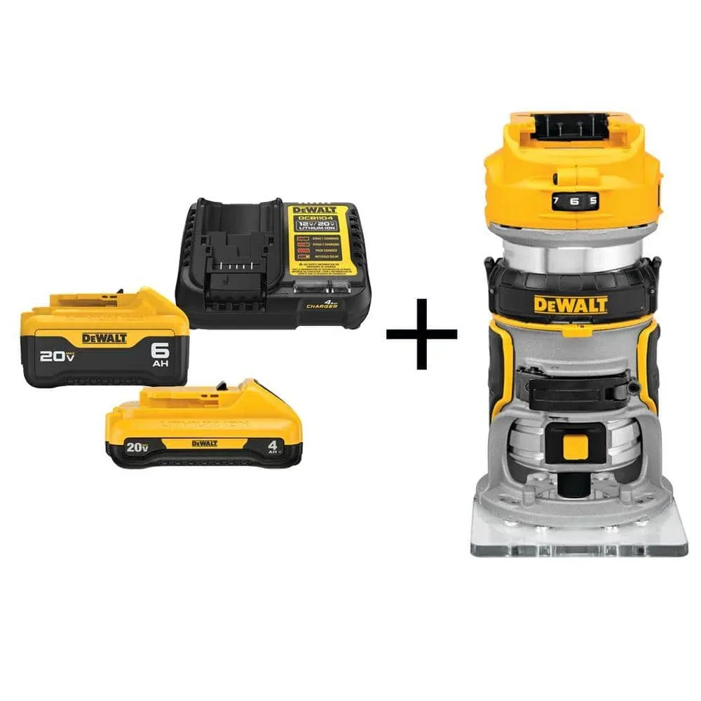 DEWALT 20V XR compact router kit, 2 batteries